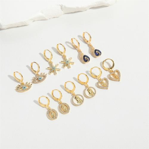 Boucles d'oreilles en laiton zircon cubique pavent, Placage, bijoux de mode & pavé de micro zircon & émail, plus de couleurs à choisir, protéger l'environnement, sans nickel, plomb et cadmium, Vendu par paire