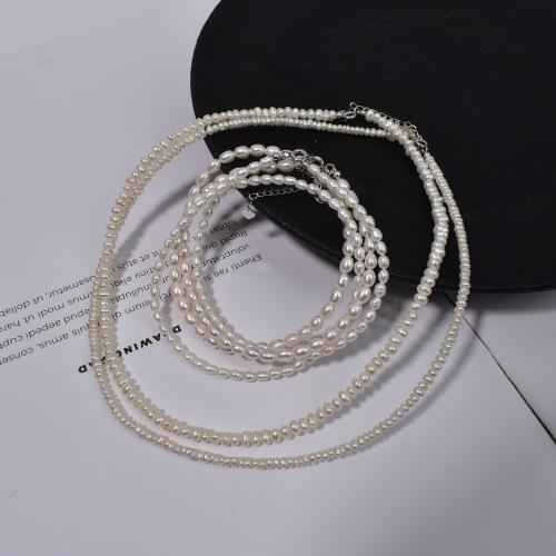 925 Sterling Silber Perlen Halskette, Natürliche kultivierte Süßwasserperlen, mit 925 Sterling Silber, Unregelmäßige, Modeschmuck, keine, 2x4mm, verkauft von Strang