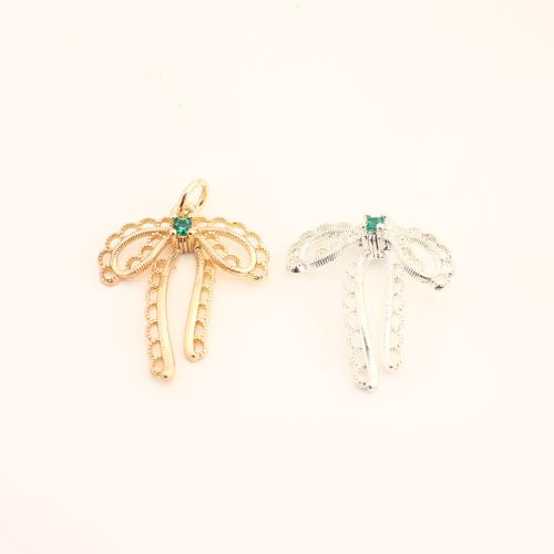 Cubic Zirconia Micro Pave Brass Pendant Bowknot DIY & micro pave cubic zirconia & hollow Sold By PC