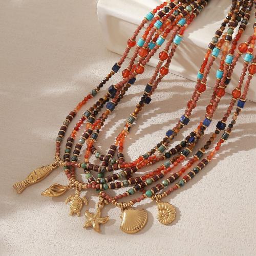 Gemstone Ékszer Nyaklánc, 304 rozsdamentes acél, -val Természetes kő, galvanizált, divat ékszerek & különböző stílusokat a választás & a nő, Által értékesített PC