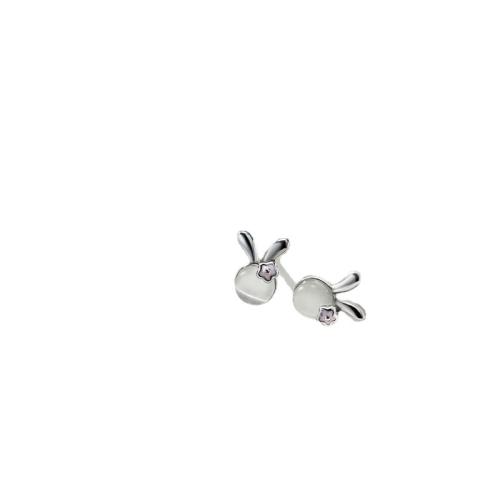 Cat's eye oorbellen, Messing, met Cats Eye, Konijn, plated, mode sieraden, twee verschillende gekleurde, nikkel, lood en cadmium vrij, 13x8x5mm, Verkocht door pair