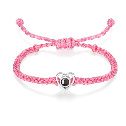 Cordon de noeud Miniature Projection Bracelet, avec verre & laiton, coeur, bijoux de mode, plus de couleurs à choisir, protéger l'environnement, sans nickel, plomb et cadmium, 11x12mm, Vendu par PC