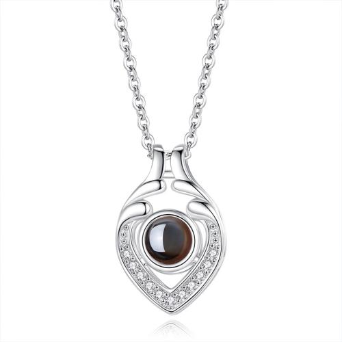 laiton Collier de projection miniature, avec verre, Placage, bijoux de mode & avec strass, plus de couleurs à choisir, protéger l'environnement, sans nickel, plomb et cadmium, 18x12mm, Longueur Environ 40 cm, Vendu par PC