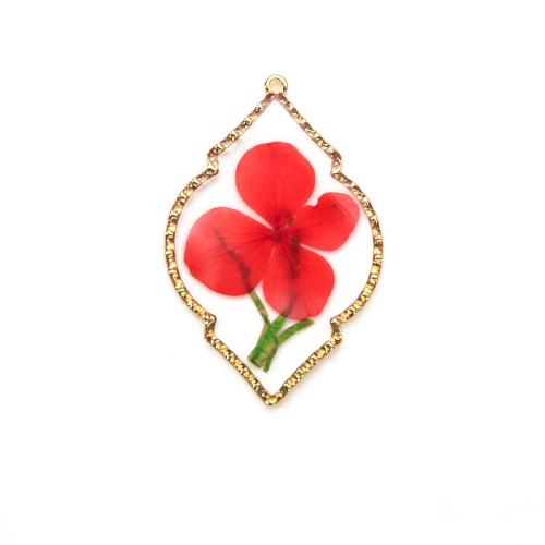 Resin Pendant with Dried Flower & Brass Rhombus DIY mixed colors Sold By PC