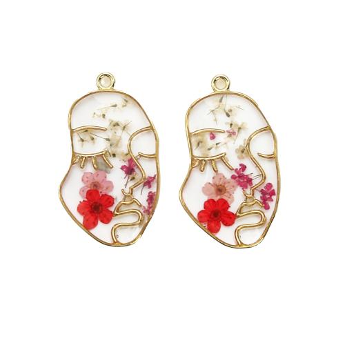 Brass Pendant with Dried Flower & Resin plated DIY mixed colors nickel lead & cadmium free Sold By PC
