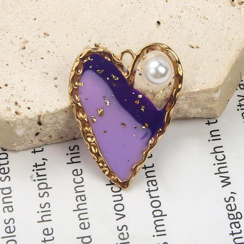 Brass Pendant with Dried Flower & Resin & Plastic Pearl Heart plated DIY & gold foil mixed colors Sold By PC