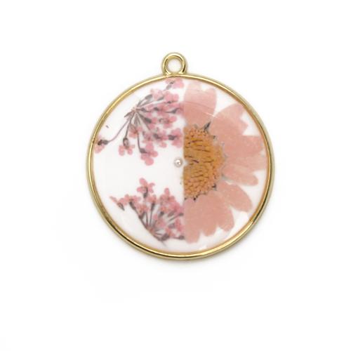 Brass Pendant with Dried Flower & Resin & Plastic Pearl Round plated DIY mixed colors Sold By PC