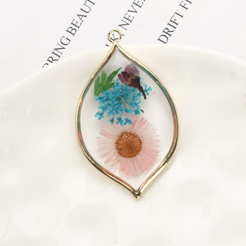 Brass Pendant with Dried Flower & Resin plated DIY mixed colors nickel lead & cadmium free Sold By PC