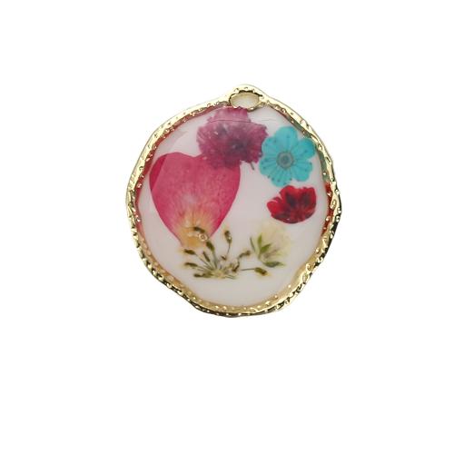 Brass Pendant with Dried Flower & Resin plated DIY mixed colors nickel lead & cadmium free Sold By PC