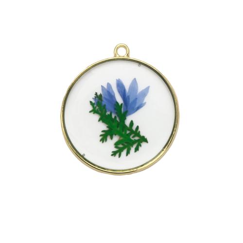 Sárgaréz Függő, -val Szárított virág & Gyanta, galvanizált, DIY, kevert színek, nikkel, ólom és kadmium mentes, 29.79x2.86x32.58mm, Által értékesített PC