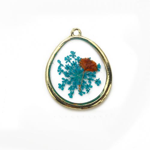 Sárgaréz Függő, -val Szárított virág & Gyanta, galvanizált, DIY, kevert színek, nikkel, ólom és kadmium mentes, 27.14x2.91x34.79mm, Által értékesített PC