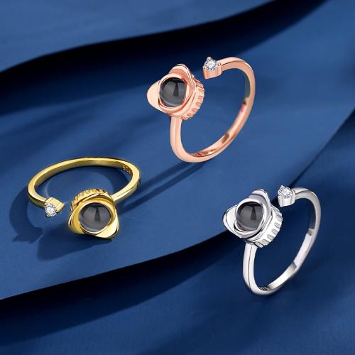 Brass Miniature Projection Finger Ring with Glass plated fashion jewelry & with rhinestone nickel lead & cadmium free 16mm Sold By PC