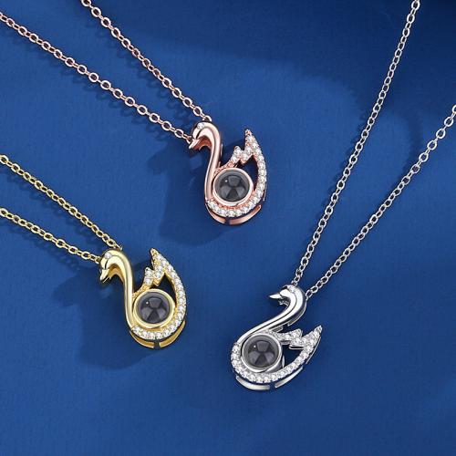 Brass Miniature Projection Necklace with Glass Swan plated fashion jewelry & with rhinestone nickel lead & cadmium free Sold By PC