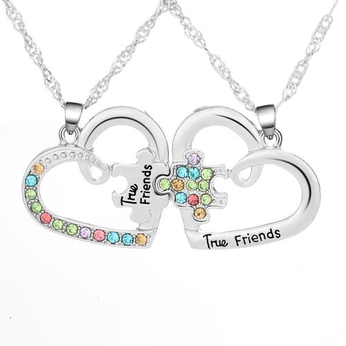 Zinc Alloy Necklace plated 2 pieces & for woman & with rhinestone & hollow original color Sold By Set
