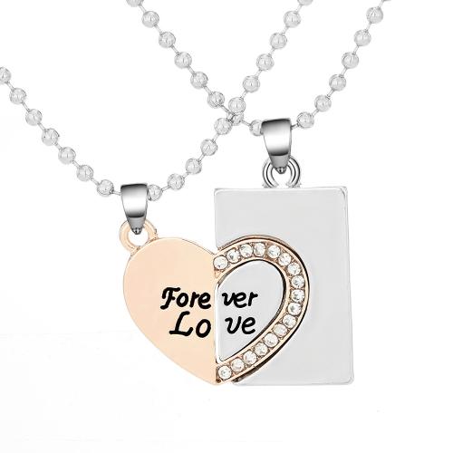 Collana coppia, lega in zinco, placcato, 2 pezzi & unisex & con strass & bicolore, Venduto da set