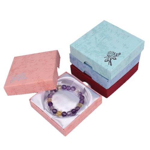 Paper Gift Box with Satin & Sponge Square hot stamping with flower pattern Sold By PC