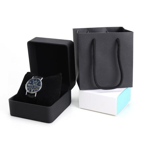 Watch Jewelry Box PU Leather with Plush & Paper black Sold By PC