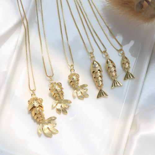 Zircônio cúbico Micro Pave colar de bronze, cobre, Peixe, banhado, joias de moda & micro pavimento em zircônia cúbica, Mais cores pare escolha, vendido por PC