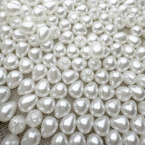 الخرز البلاستيك, لؤلؤة البلاستيك, دمعة, ديي & نصف حفر, أبيض, 6x10mm, 100أجهزة الكمبيوتر/حقيبة, تباع بواسطة حقيبة