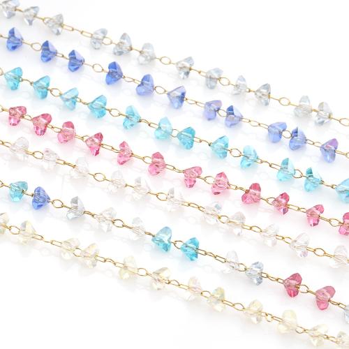 Decorative Beaded Chain 304 Stainless Steel with Crystal gold color plated DIY 3.7 mm Sold By Bag