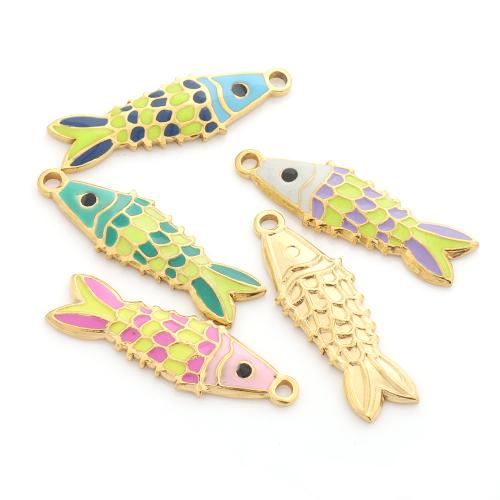 Stainless Steel Animal Pendants 304 Stainless Steel Fish gold color plated DIY & enamel Sold By Bag