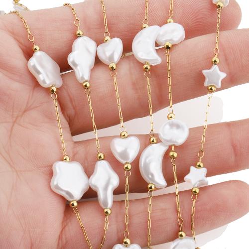 Dragi kamen beaded lanac, 304 nehrđajućeg čelika, s Plastična Pearl, zlatna boja pozlaćen, možete DIY, više boja za izbor, 5m/Torba, Prodano By Torba