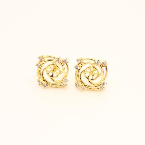 Brass Earring Post, cobre, DIY & micro pavimento em zircônia cúbica & vazio, Mais cores pare escolha, 12x12x14mm, vendido por par