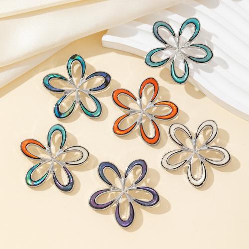 Shell Pendants Zinc Alloy with Shell Flower silver color plated DIY Sold By PC