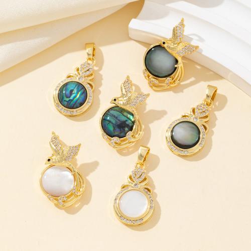 Shell Pendants Brass with Shell plated DIY & with rhinestone nickel lead & cadmium free Sold By PC
