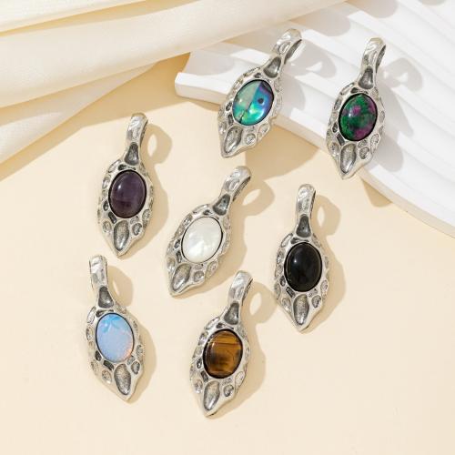 Shell Pendants Zinc Alloy with Gemstone & Shell silver color plated DIY Sold By PC