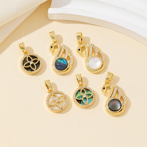 Shell Pendants Brass with Shell plated DIY & with rhinestone nickel lead & cadmium free Sold By PC