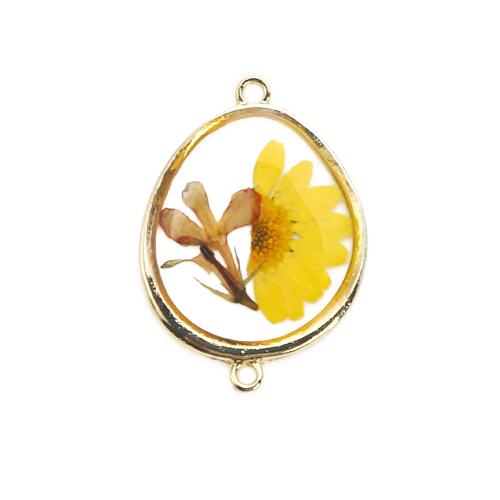Brass Connector with Dried Flower & Resin plated DIY mixed colors nickel lead & cadmium free Sold By PC