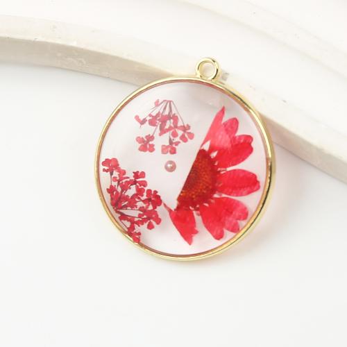 Brass Pendant with Dried Flower & Resin & Plastic Pearl Round plated DIY mixed colors nickel lead & cadmium free Sold By PC