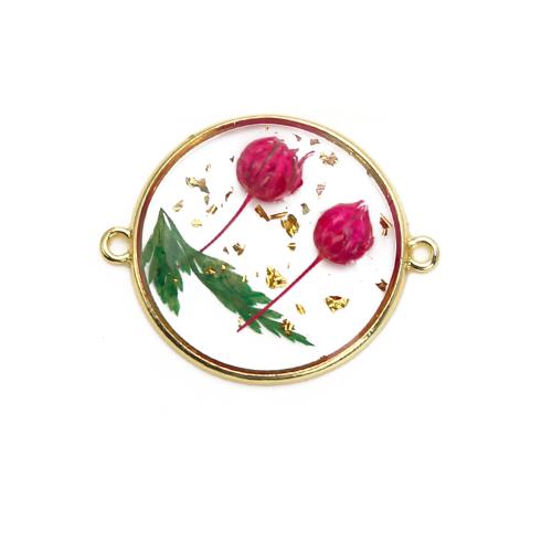 Brass Connector with Dried Flower & Resin Round plated DIY & gold foil mixed colors nickel lead & cadmium free Sold By PC
