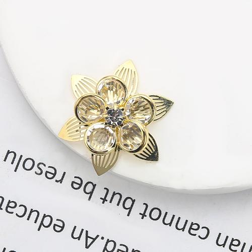 Goujon Laiton, fleur, Placage, bijoux de mode & avec strass, doré, protéger l'environnement, sans nickel, plomb et cadmium, 20.77x5.74x22.92mm, Vendu par paire