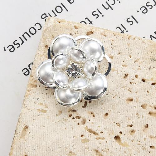 Goujon Laiton, avec plastique, fleur, Placage, bijoux de mode & avec strass, argent, protéger l'environnement, sans nickel, plomb et cadmium, 21.82x8.54x21.35mm, Vendu par paire