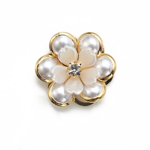Goujon Laiton, avec plastique, fleur, Placage, bijoux de mode & avec strass, doré, protéger l'environnement, sans nickel, plomb et cadmium, 24x7.06x24.52mm, Vendu par paire