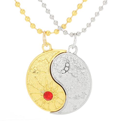 Zinc Alloy Necklace 2 pieces & Unisex & with rhinestone & two tone Sold By Set