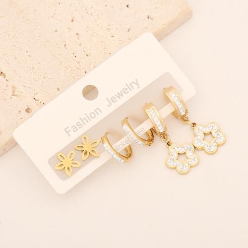 304 Edelstahl Ohrring-Set, goldfarben plattiert, verschiedene Stile für Wahl & für Frau & mit Strass, 70x50mm, verkauft von setzen