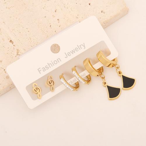 304 Edelstahl Ohrring-Set, goldfarben plattiert, drei Stücke & verschiedene Stile für Wahl & für Frau & Emaille & mit Strass, 70x50mm, verkauft von setzen