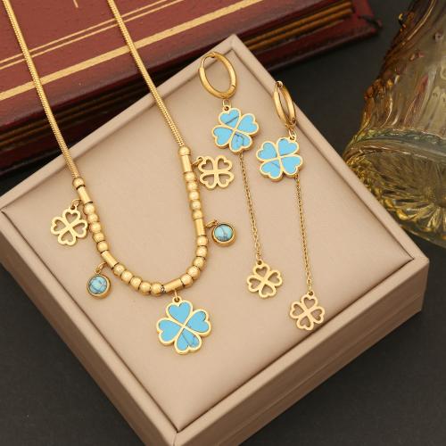 Aço inoxidável 304 Conjunto de Jóias, with Turquesa sintética, Trevo de quatro folhas, cromado de cor dourada, Vario tipos a sua escolha & para mulher, vendido por PC