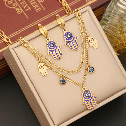 Stal nierdzewna 304 Zestaw modnej biżuterii, Hamsa, Platerowane w kolorze złota, różne style do wyboru & dla kobiety & emalia & z kamieniem, sprzedane przez PC