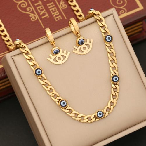 Aço inoxidável 304 Conjunto de Jóias, olho, cromado de cor dourada, Vario tipos a sua escolha & para mulher & esmalte, vendido por PC