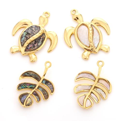 Shell Pendants 304 Stainless Steel with Shell gold color plated DIY Sold By Bag