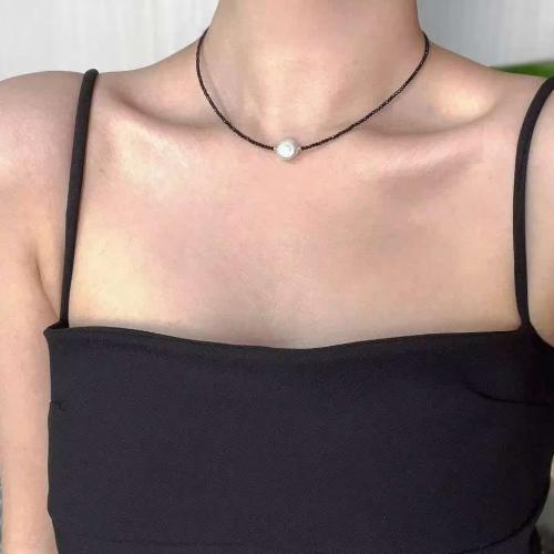 Freshwater Pearl Brass Chain Necklace, cobre, with Espinélio & Pérolas de água doce, barroco, cromado de cor dourada, joias de moda, Mais cores pare escolha, níquel, chumbo e cádmio livre, 2-13mm, comprimento 42 cm, vendido por PC