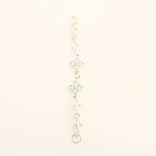 Brass Extender Chain DIY & micro pave cubic zirconia silver color Sold By PC