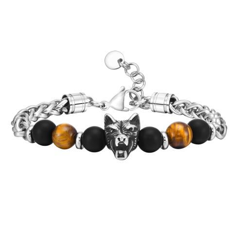 La tigre naturale Bracciali dell'occhio, 304 acciaio inox, with occhio di tigre & agate, fatto a mano, gioielli di moda & per l'uomo, colore originale, Venduto da PC