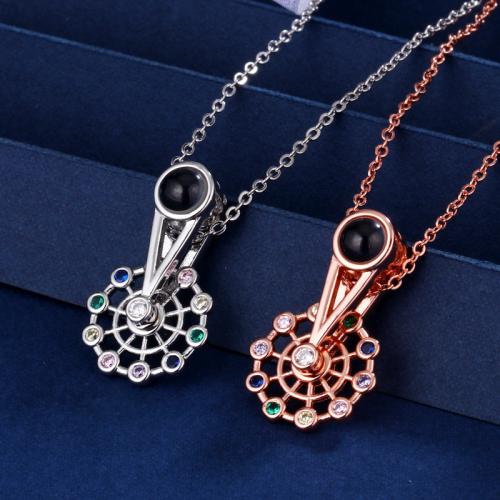 laiton Collier de projection miniature, avec verre, Grande roue, Placage, bijoux de mode & avec strass, plus de couleurs à choisir, protéger l'environnement, sans nickel, plomb et cadmium, 25x15mm, Longueur Environ 40 cm, Vendu par PC