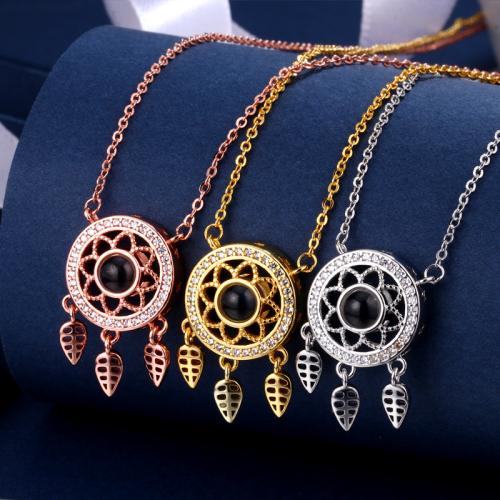 laiton Collier de projection miniature, avec verre, Placage, bijoux de mode & pavé de micro zircon, plus de couleurs à choisir, protéger l'environnement, sans nickel, plomb et cadmium, 28x14mm, Longueur Environ 40 cm, Vendu par PC
