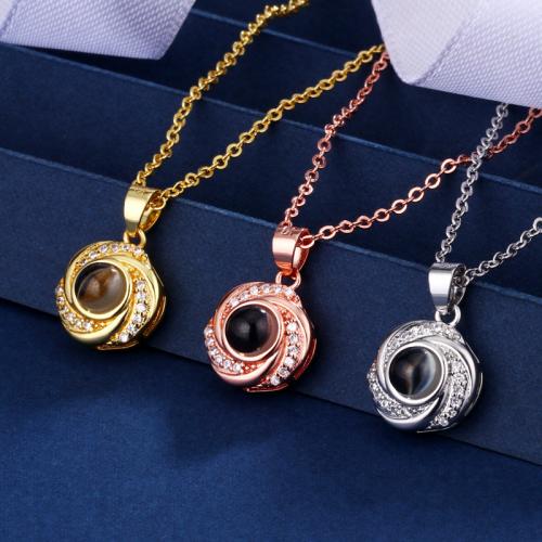 laiton Collier de projection miniature, avec verre, fleur, Placage, bijoux de mode & avec strass, plus de couleurs à choisir, protéger l'environnement, sans nickel, plomb et cadmium, 18.70mm, Longueur Environ 40 cm, Vendu par PC
